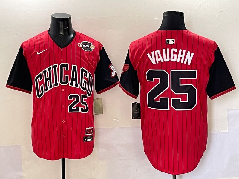 Men Chicago White Sox 25 Vaughn Red Stripe Joint Name Nike 2025 MLB Jersey style 8